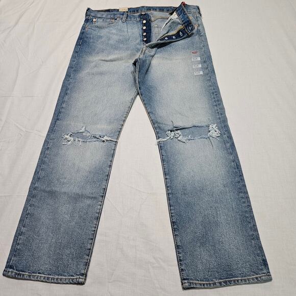 Levi's 501 Original Distressed Straight Leg Button Fly Fade Blue Size 40x32 - Picture 1 of 13